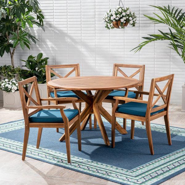 Gdf Studio Jordan Outdoor 5 Piece Acacia Wood Dining Set