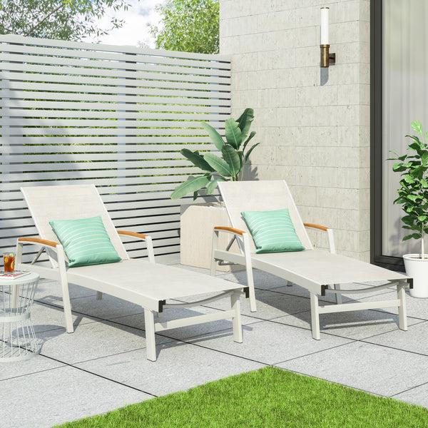 Gdf Studio Joy Outdoor Aluminum Chaise Lounge With Mesh Seating (Set Of 2)