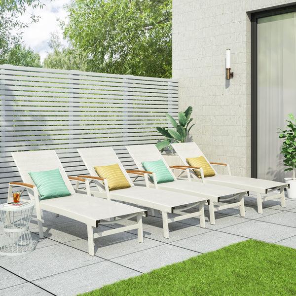 Gdf Studio Joy Outdoor Aluminum Chaise Lounge With Mesh Seating (Set Of 4)