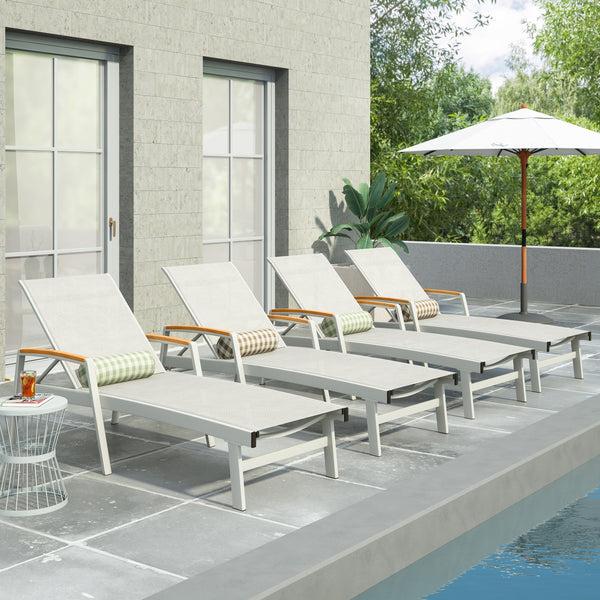 Gdf Studio Joy Outdoor Aluminum Chaise Lounge With Mesh Seating (Set Of 4)