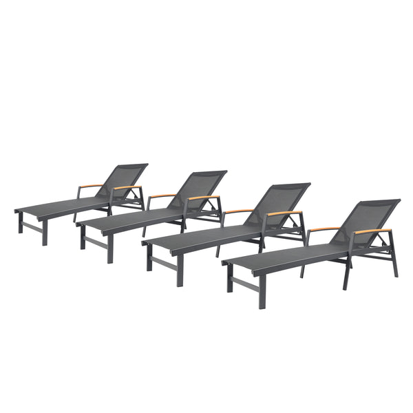 gdf studio Joy Outdoor Aluminum Chaise Lounge with Mesh Seating (Set of 4)