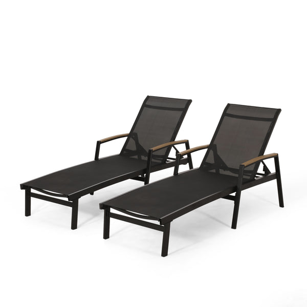 gdf studio Joy Outdoor Aluminum Chaise Lounge with Mesh Seating (Set of 2)