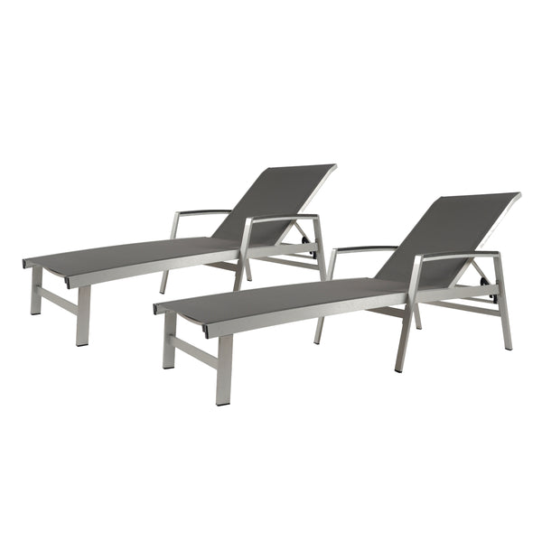 Gdf Studio Joy Outdoor Mesh And Aluminum Chaise Lounge