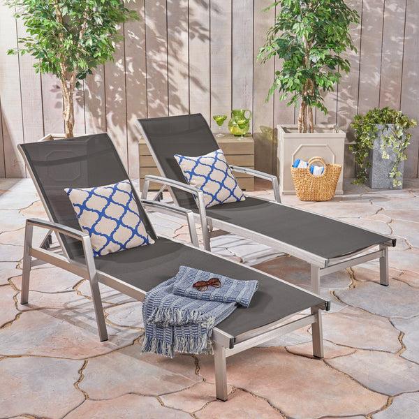 gdf studio Joy Outdoor Mesh and Aluminum Chaise Lounge