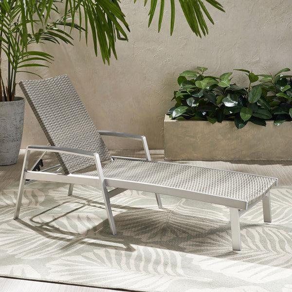 Gdf Studio Joy Outdoor Wicker And Aluminum Chaise Lounge Gray Finish