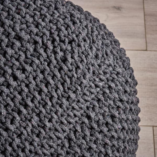 Gdf Studio Joyce Knitted Cotton Square Pouf Dark Grey