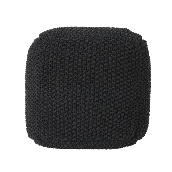 Gdf Studio Joyce Knitted Cotton Square Pouf Dark Grey