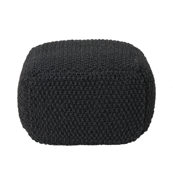 gdf studio Joyce Knitted Cotton Square Pouf Dark Grey
