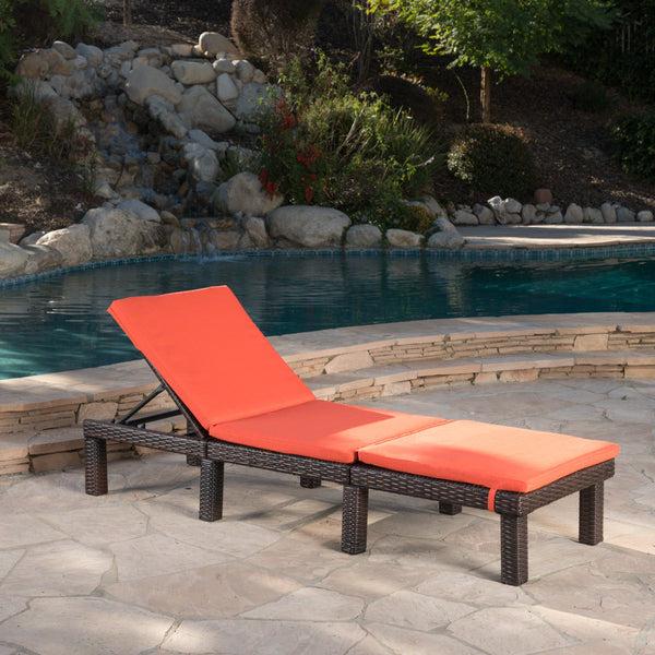 gdf studio Joyce Outdoor Wicker Chaise Lounge with Water Resistant Cushion