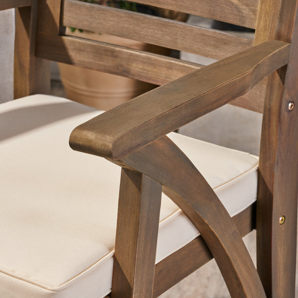 Gdf Studio Joye Outdoor Acacia Wood Barstool (Set Of 2) Grey With Cream Cushion