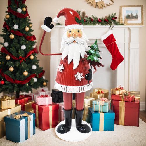 Gdf Studio JoyfulJingle Cheerful Santa Claus Holding Tree And Waving Christmas Decoration