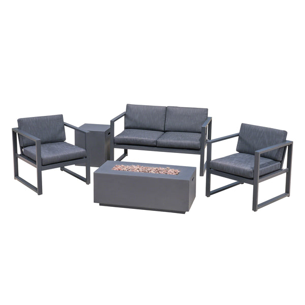 gdf studio Jude Outdoor Aluminum 4 Seater Chat Set with Fire Pit