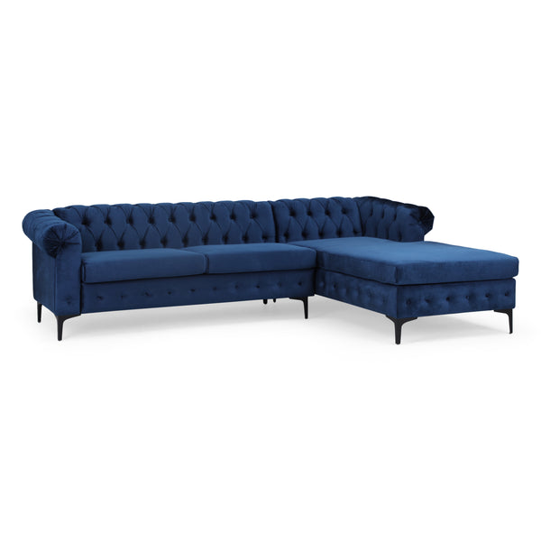 Gdf Studio Juelz Contemporary Velvet 3 Seater Sectional Sofa With Chaise Lounge