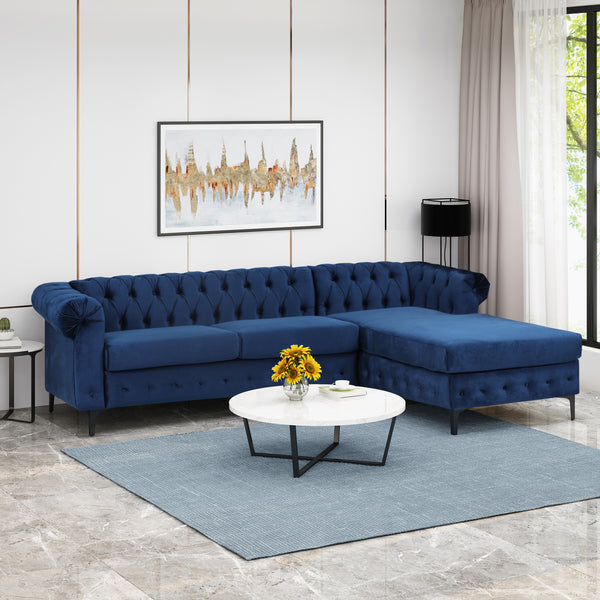 gdf studio Juelz Contemporary Velvet 3 Seater Sectional Sofa with Chaise Lounge