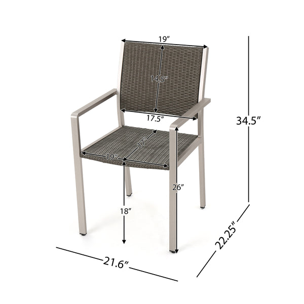Gdf Studio Julia Patio Collection - 4-Seat Dining Set 3-Piece Conversation Set 2 Chaise Lounges Coffee Table - Aluminum - Wicker Table Top And Seats - Silver Gray Khaki