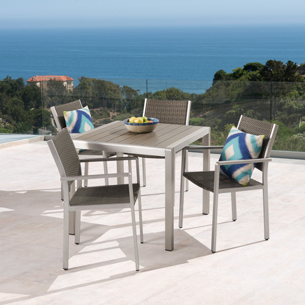 Gdf Studio Julia Patio Dining Set - 4-Seater - Anodized Aluminum - Wicker Seats