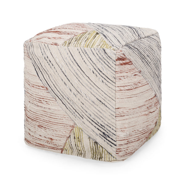 gdf studio Julliana Traditional Hand Woven Boho Fabric Cube Pouf