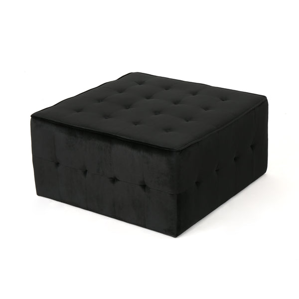 Gdf Studio Justin Modern Glam Tufted Waffle Stitch Velvet Square Ottoman Coffee Table