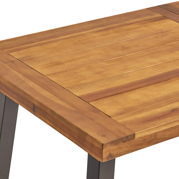 Gdf Studio Justin Outdoor Farmhouse Slat-Top 7 Piece Acacia Wood Dining Set With Cushions