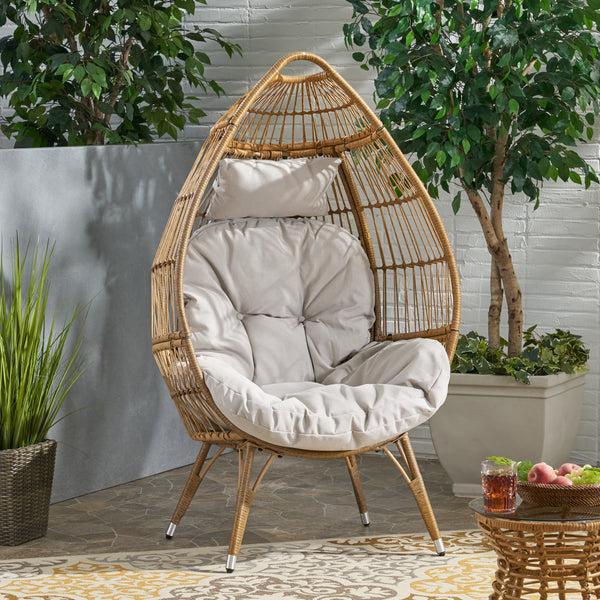 Gdf Studio Kabella Outdoor Wicker Freestanding Teardrop / Egg Chair