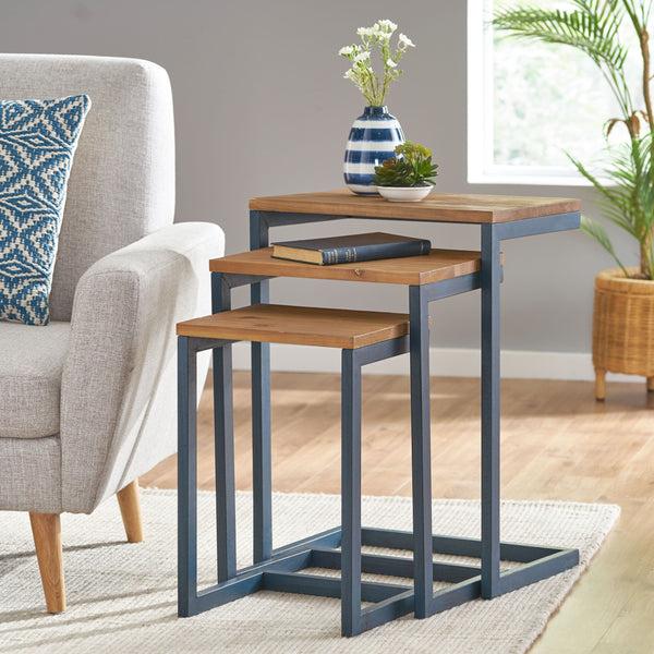 Gdf Studio Kacha Modern Rectangular Antique Firwood Nesting Tables With Iron Frames