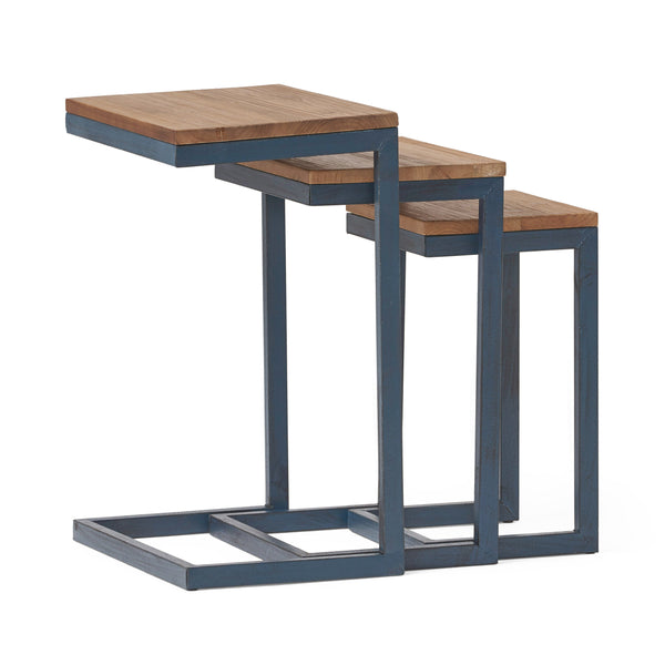 gdf studio Kacha Modern Rectangular Antique Firwood Nesting Tables with Iron Frames