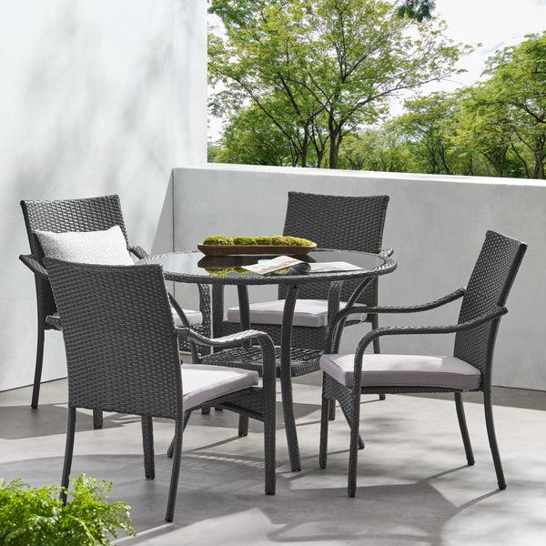 Gdf Studio Kadelyn Outdoor 5pc Grey Wicker Dining Set
