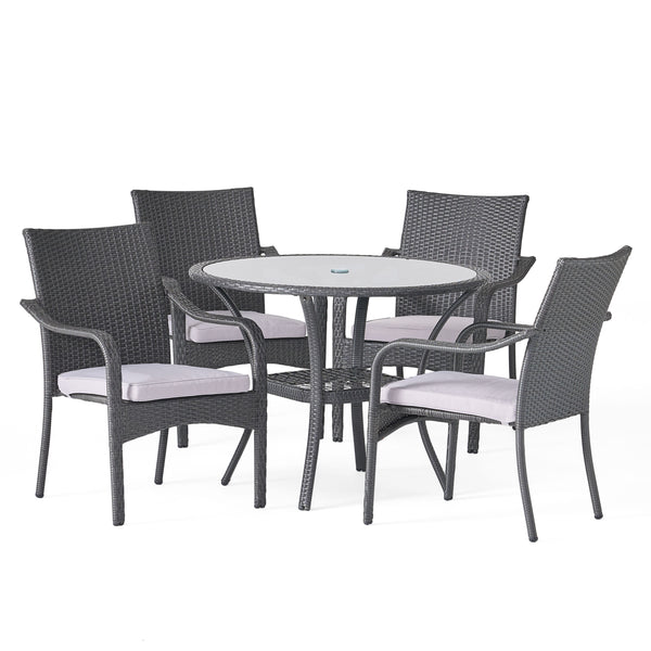 gdf studio Kadelyn Outdoor 5pc Grey Wicker Dining Set