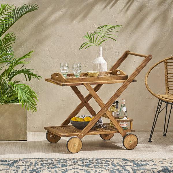 Gdf Studio Kadence Natural Wood Stained Kitchen Serving Cart