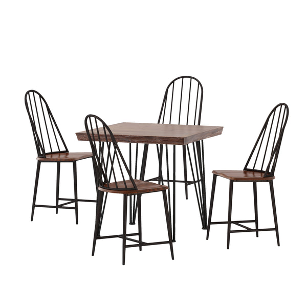 gdf studio Kaia Faux Wood 5 Piece Dining Set Dark Brown Black