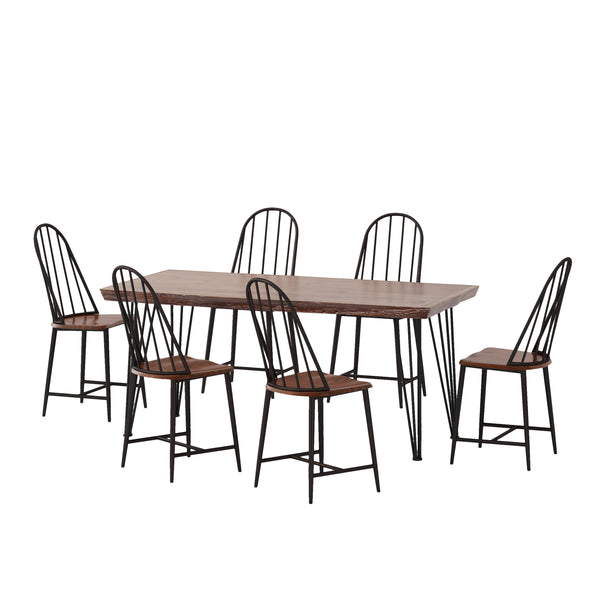 gdf studio Kaia Faux Wood 7 Piece Dining Set Dark Brown Black