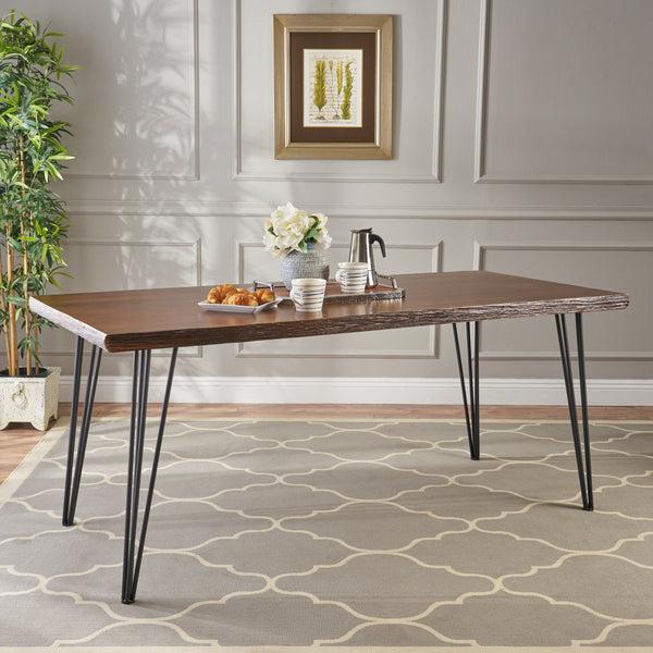 Gdf Studio Kaia Modern Industrial Faux Live Edge Dining Table With Hairpin Legs Natural And Black