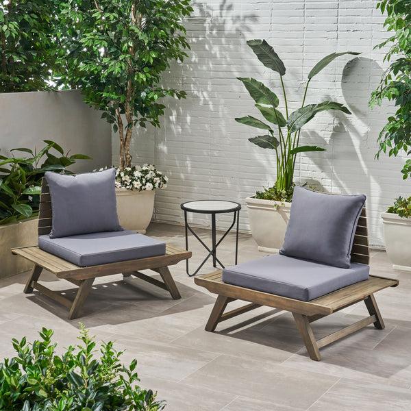 Gdf Studio Kailee Outdoor Wooden Club Chairs With Cushions (Set Of 2) Dark Gray And Gray Finish
