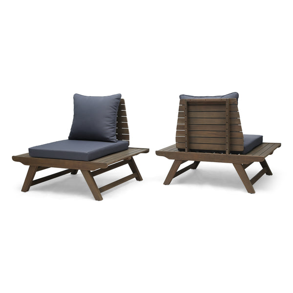 gdf studio Kailee Outdoor Wooden Club Chairs with Cushions (Set of 2) Dark Gray and Gray Finish