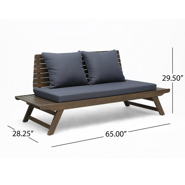 Gdf Studio Kailee Outdoor Wooden Loveseat With Cushions Dark Gray And Gray Finish