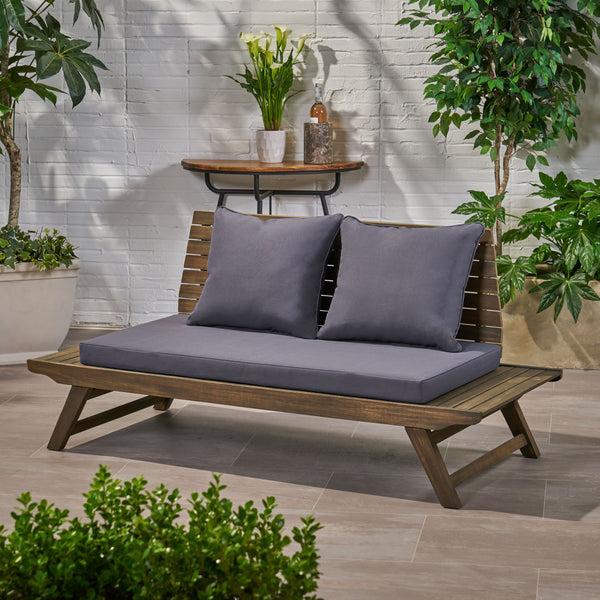 Gdf Studio Kailee Outdoor Wooden Loveseat With Cushions Dark Gray And Gray Finish