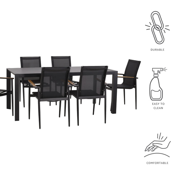 Gdf Studio Kairo Outdoor Mesh And Aluminum 7 Piece Dining Set Black