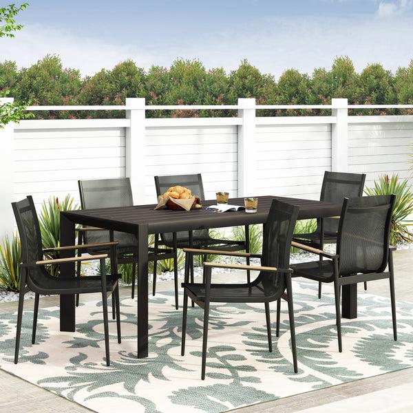 Gdf Studio Kairo Outdoor Mesh And Aluminum 7 Piece Dining Set Black