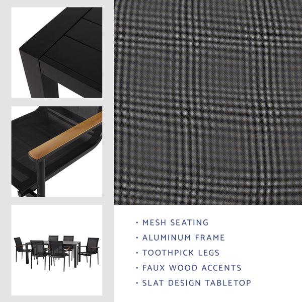 Gdf Studio Kairo Outdoor Mesh And Aluminum 7 Piece Dining Set Black