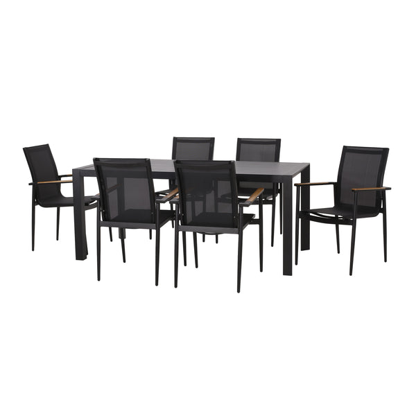 gdf studio Kairo Outdoor Mesh and Aluminum 7 Piece Dining Set Black