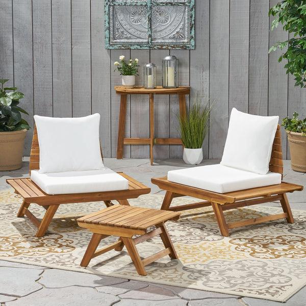 Gdf Studio Kaiya Outdoor 2 Seater Acacia Wood Club Chairs And Side Table Set