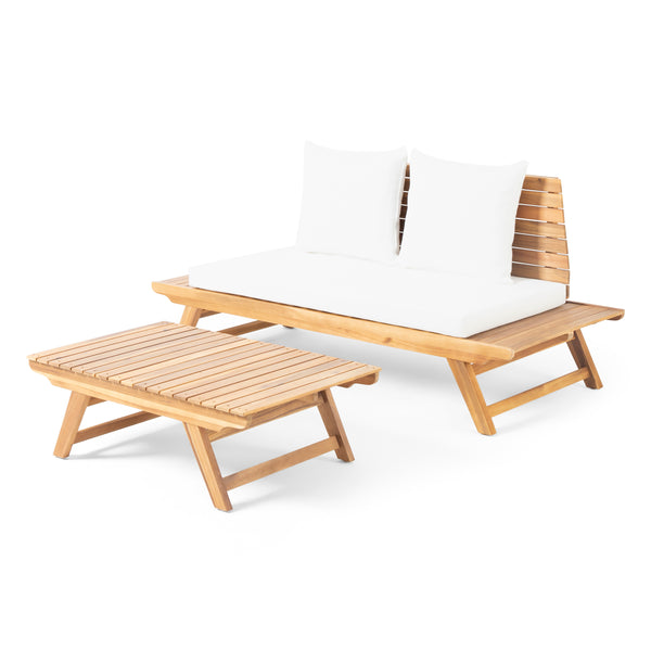 gdf studio Kaiya Outdoor 2 Seater Acacia Wood Loveseat and Coffee Table Set