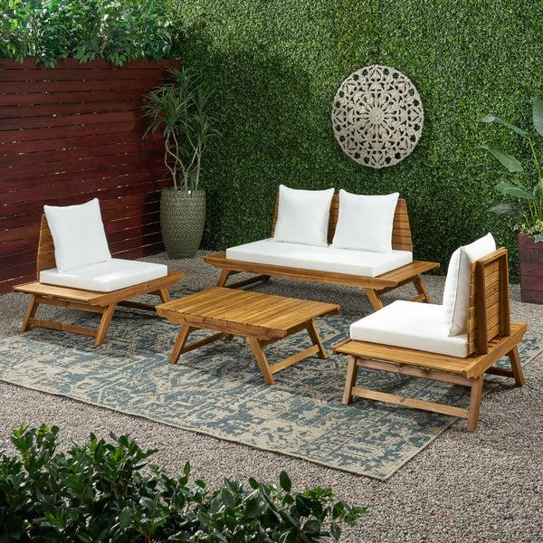 Gdf Studio Kaiya Outdoor Acacia Wood 4 Seater Chat Set