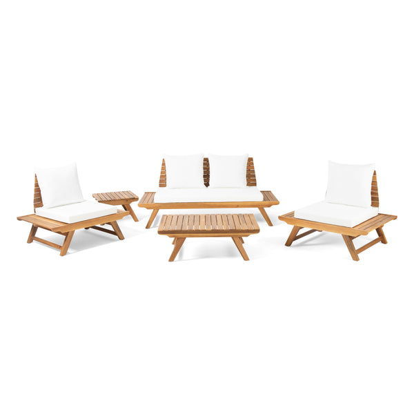 gdf studio Kaiya Outdoor Acacia Wood 4 Seater Chat Set with Side Table and Coffee Table