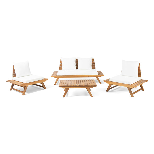 gdf studio Kaiya Outdoor Acacia Wood 4 Seater Chat Set