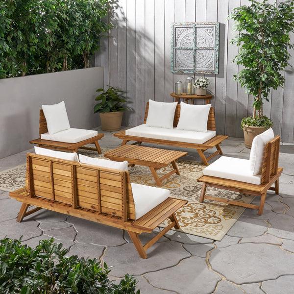 Gdf Studio Kaiya Outdoor Acacia Wood 6 Seater Chat Set