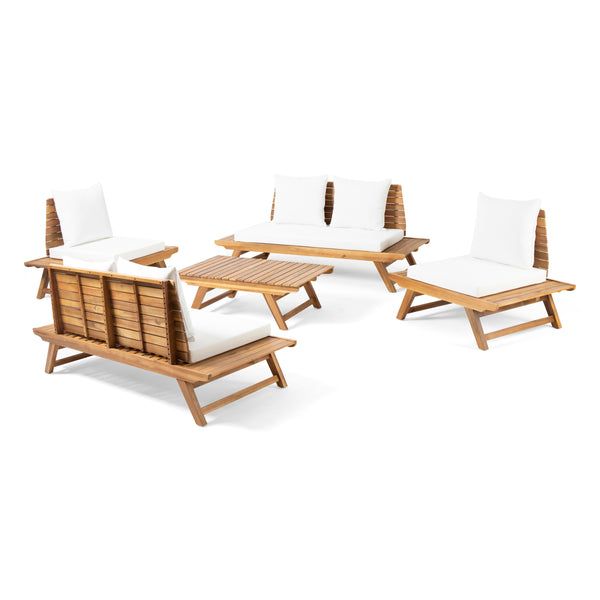 gdf studio Kaiya Outdoor Acacia Wood 6 Seater Chat Set