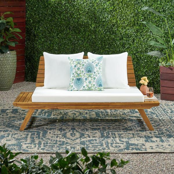 Gdf Studio Kaiya Outdoor Wooden Loveseat With Cushions