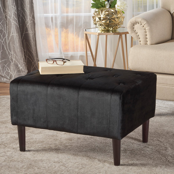 Gdf Studio Kalani Modern Glam Button Tufted Diamond Stitch Velvet Ottoman With Tapered Legs