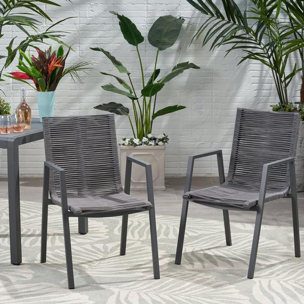 Gdf Studio Kalli Outdoor Modern Aluminum Dining Chair With Rope Seat (Set Of 2)